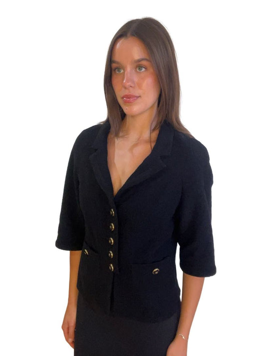 Chanel Black 3/4 Sleeve Jacket W Gold Buttons. Size: 42