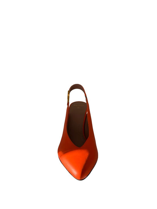 Balmain Orange Tara Slingback Leather Pumps. Size: 40