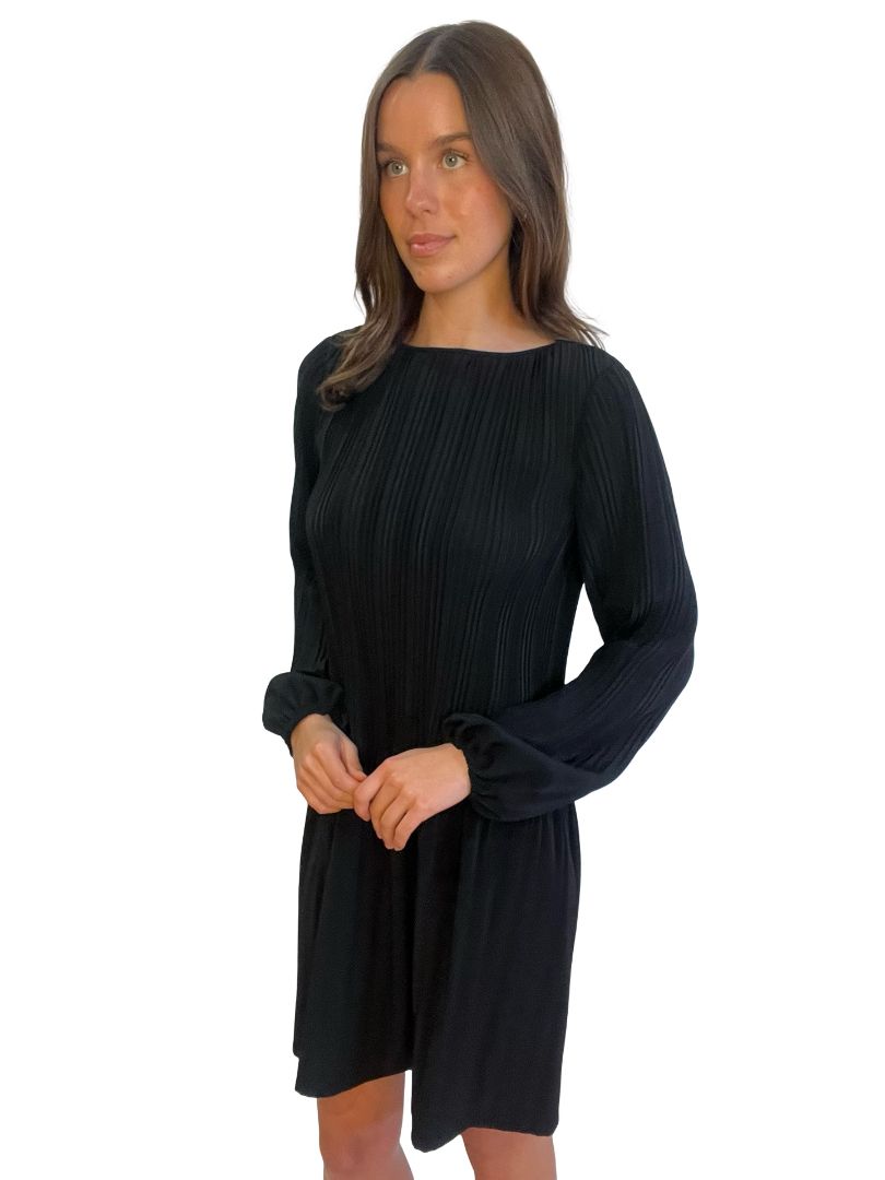Maje Black Pleated Long Sleeve Dress. Size: 3