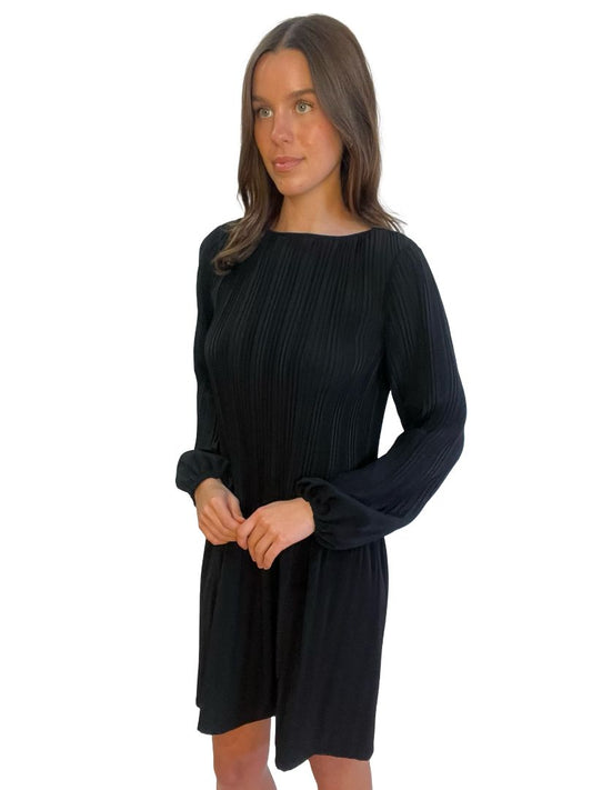 Maje Black Pleated Long Sleeve Dress. Size: 3