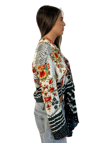 Camilla Multicolour Floral Print Tie up Cropped Jacket. Size: 1