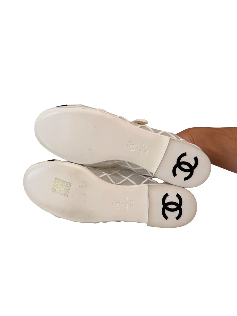 Chanel White Mary Jane Mesh Ballet Flats. Size: 38C
