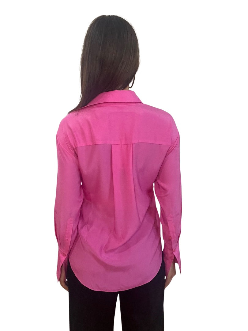 Gauge 81 Bright Pink Loose Long Sleeve Silk Blouse . Size: XS