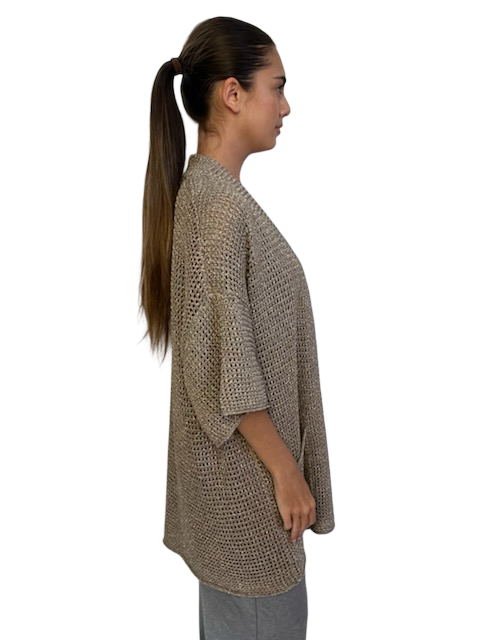 Malene Birger Gold Metallic Knit Short Sleeve Cardigan. Size: O/S