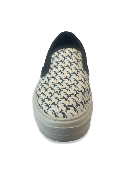 Salvatore Ferragamo White / Black Fox Print Slip Ons. Size: 8