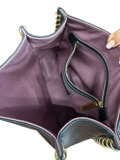 Emilio Pucci Black Pierced Egde Gold Hardware Chain Crossbody Bag.