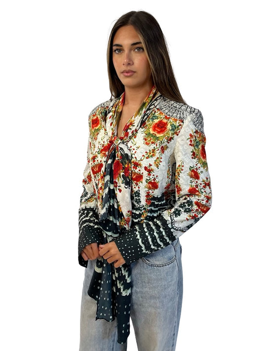 Camilla Multicolour Floral Print Tie up Cropped Jacket. Size: 1