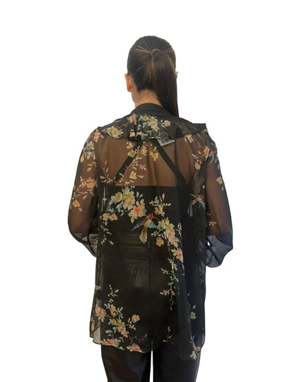 Zimmermann Black Floral Print Sheer Silk Blouse. Size: 1