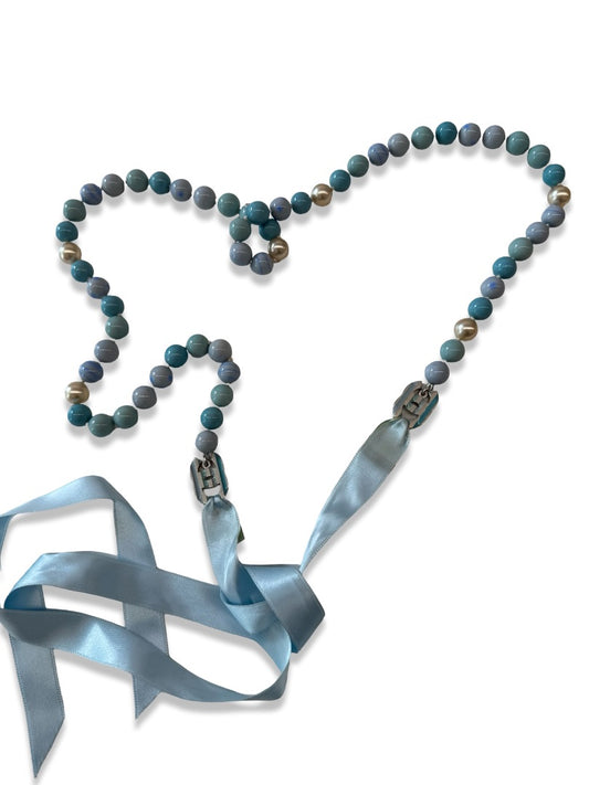 Chanel Blue Turquoise, Pearl & Ribbon Necklace / Belt.