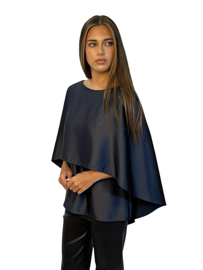 Carla Zampatti Charcoal Satin Cape Top. Size: 6