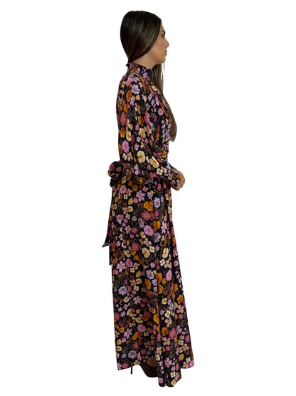 Husk Black / Multi-Colour Silk Floral Print Maxi Dress. Size: S-M