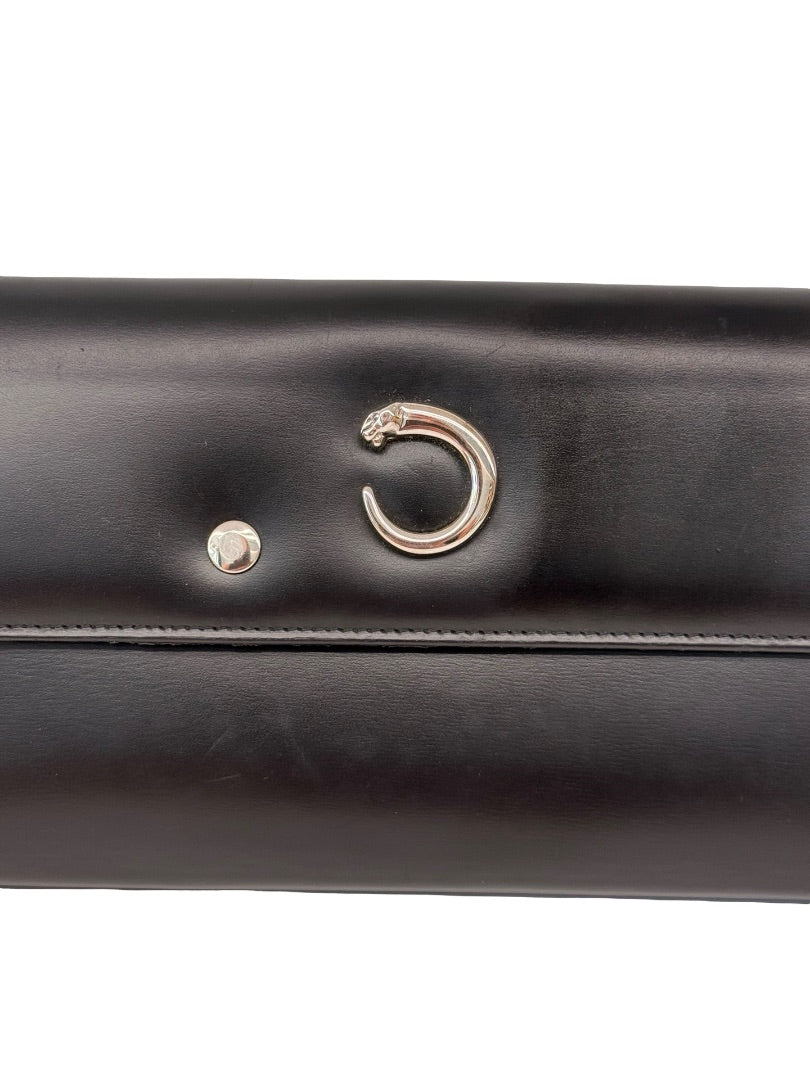 Cartier Black Leather Panther C Folding Wallet.