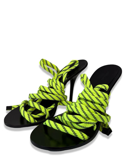 Balenciaga Yellow / Black Lace Tie Up Heel. Size: 36