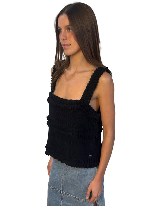 Chanel Black Square Neck Cropped Top. Size: 42