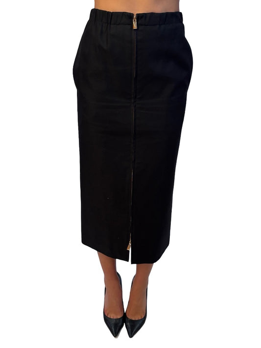Scanlan Theodore Black 'Double Cotton Soft Zip Skirt'. Size: 6