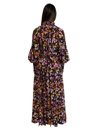 Husk Black / Multi-Colour Silk Floral Print Maxi Dress. Size: S-M