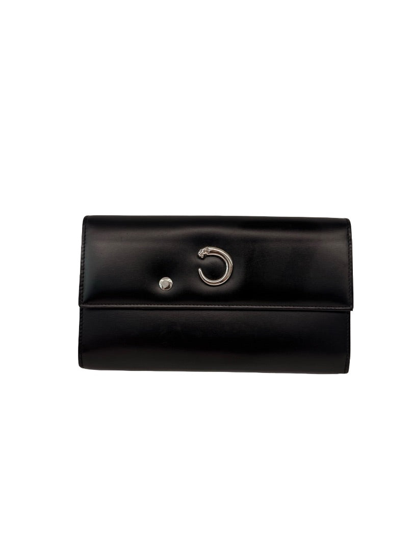 Cartier Black Leather Panther C Folding Wallet.