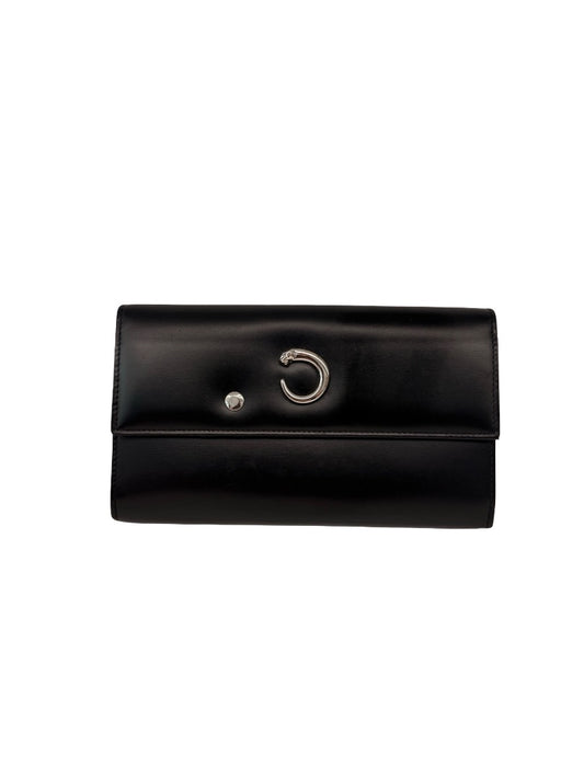 Cartier Black Leather Panther C Folding Wallet.