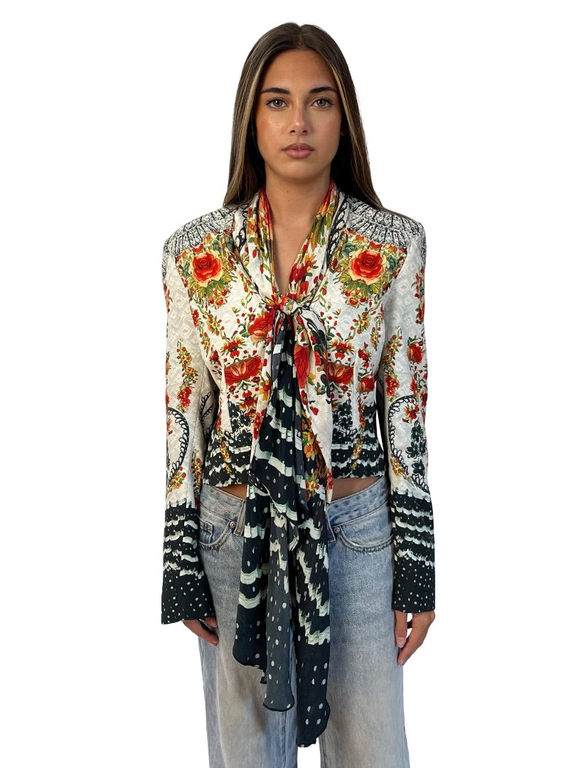 Camilla Multicolour Floral Print Tie up Cropped Jacket. Size: 1