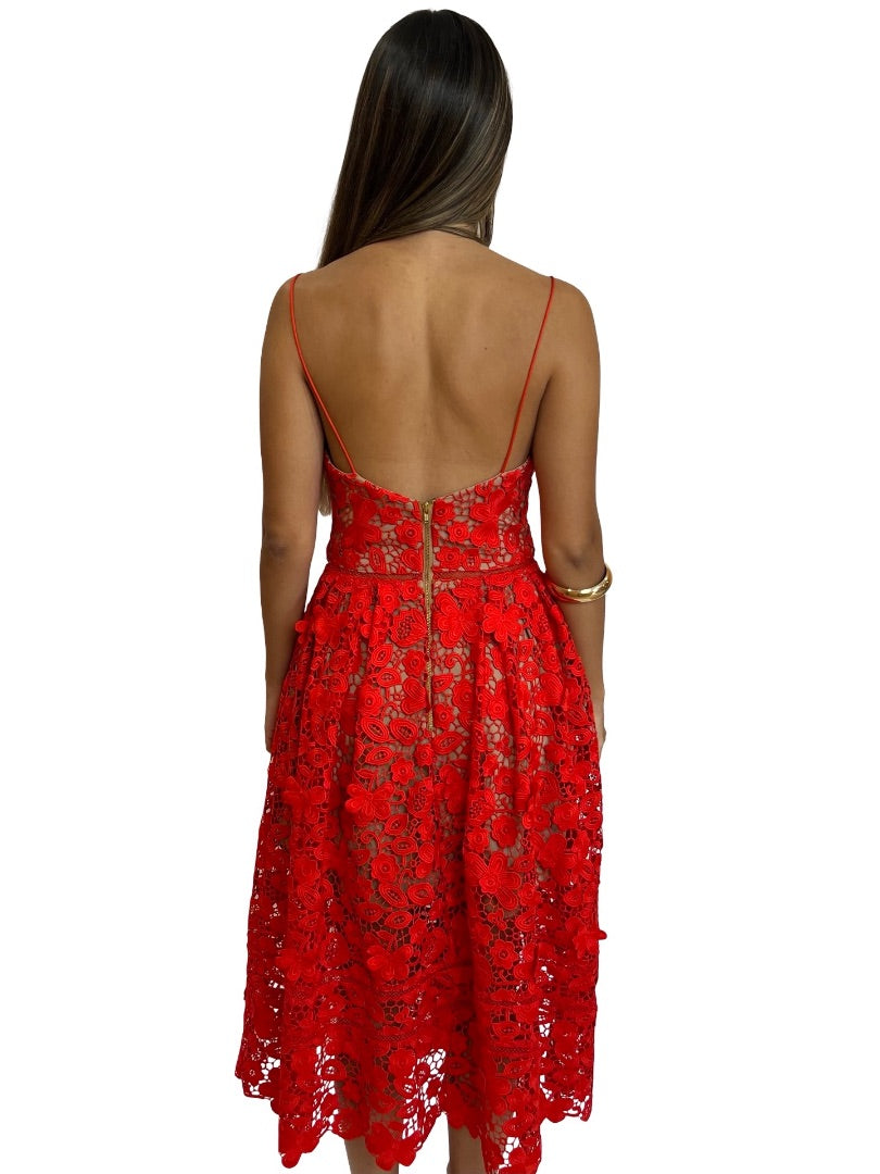 Self Portrait Red Embroidered Floral Applique Dress. Size: 8