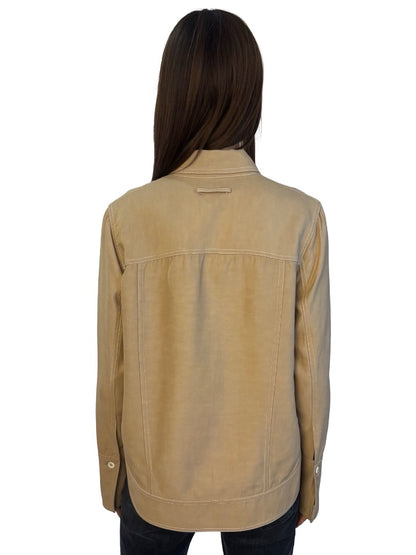 Lee Matthews Beige Contrast Stitch Shirt Jacket. Size: 3