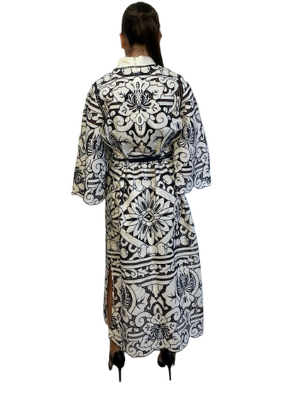 Zimmermann White & Navy Embroidered Button Up Dress. Size: 2