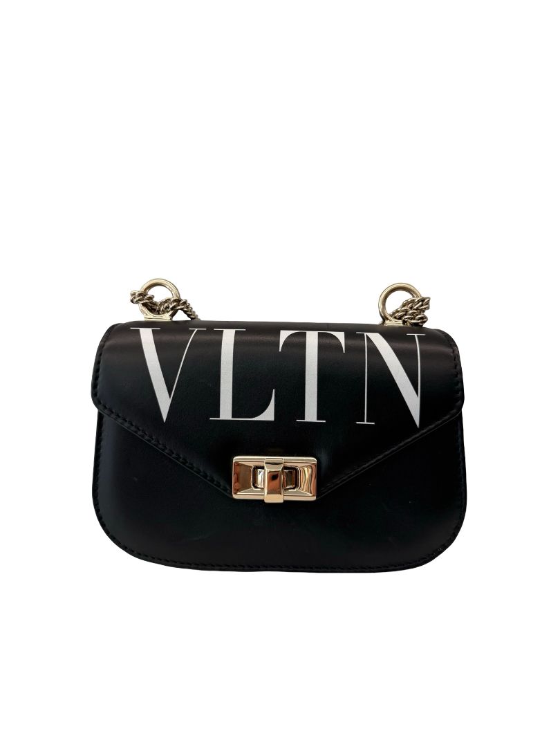 Valentino Black VLTN Stud Chain Crossbody Bag.