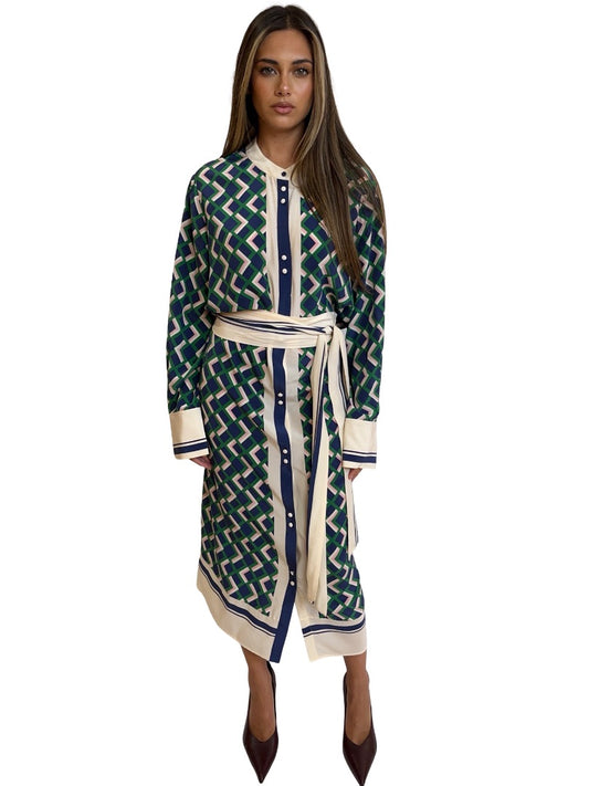 Husk Blue / Pink / Green Silk Geometric Print Dress. Size: 14