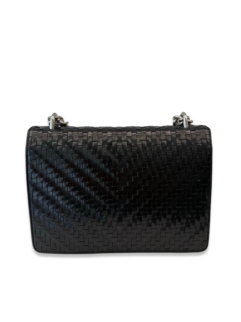 Prada Black Woven Leather 'Madras' Chain Bag.