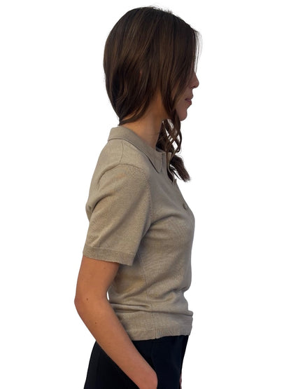 Brandon Maxwell Brown Cashmere / Silk Blend Knit Polo. Size: M
