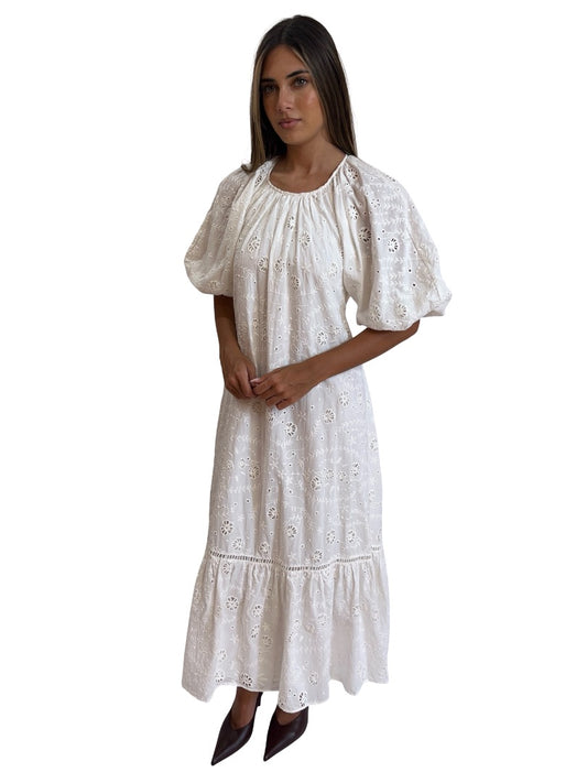 Aje White Embroidered Floral Eyelet Maxi Dress. Size: 4