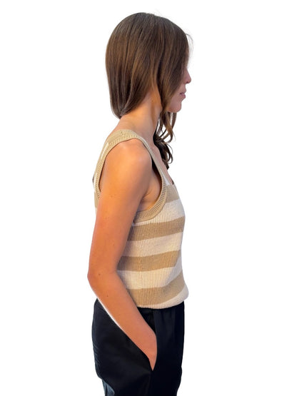 Camilla and Marc Brown Striped Knit Tank. Size: L