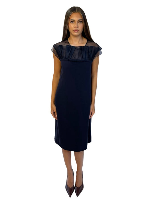MaxMara Studio Navy Sheer Collar Dress. Size: 10