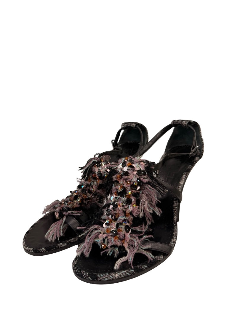 Chanel Multi-Colour Strappy Heel w/ Threads & Embellishments. Size: 40.5