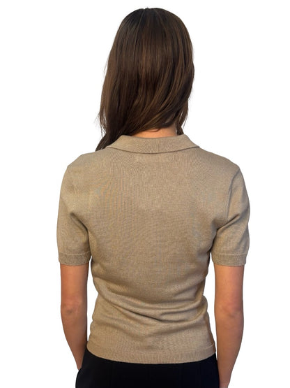 Brandon Maxwell Brown Cashmere / Silk Blend Knit Polo. Size: M