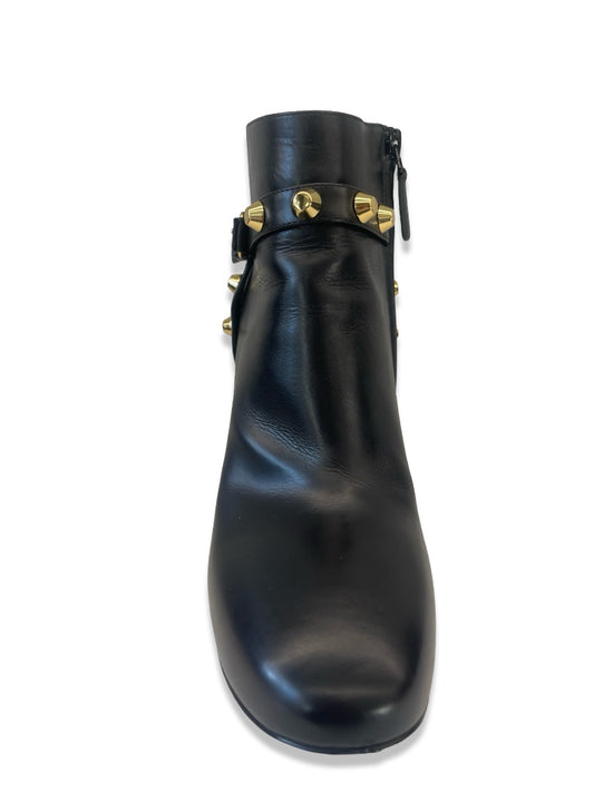 Balenciaga Black Heeled Leather Ankle Boots w/ Gold Studs. Size: 38