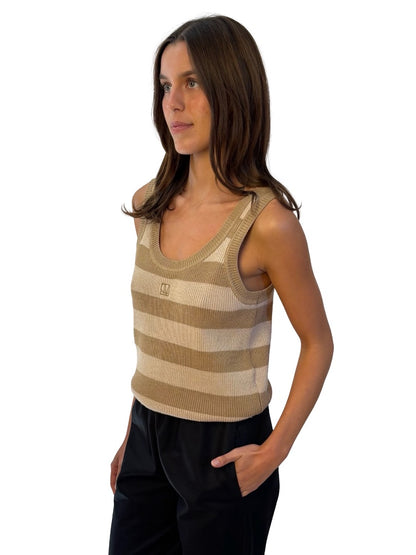 Camilla and Marc Brown Striped Knit Tank. Size: L