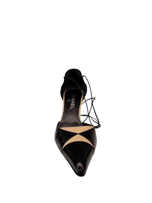 Chanel Black / Beige Slingback Classic Shoes. Size: 41