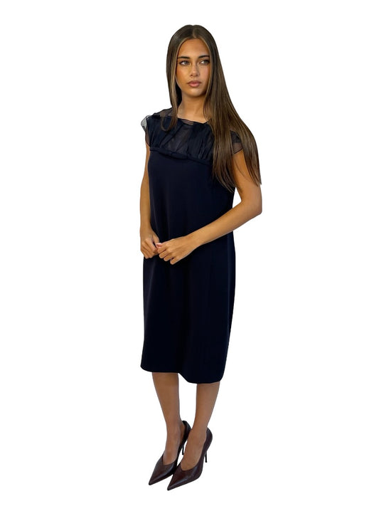 MaxMara Studio Navy Sheer Collar Dress. Size: 10