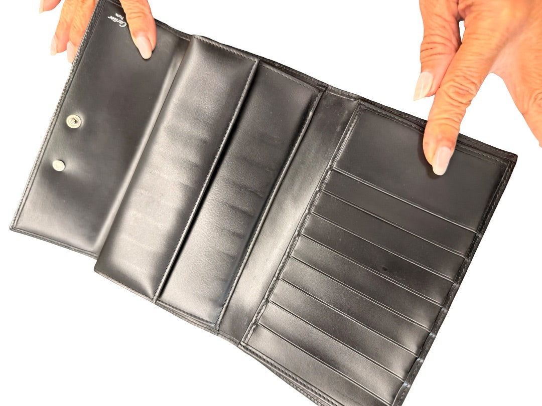 Cartier Black Leather Panther C Folding Wallet.
