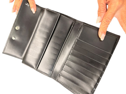 Cartier Black Leather Panther C Folding Wallet.