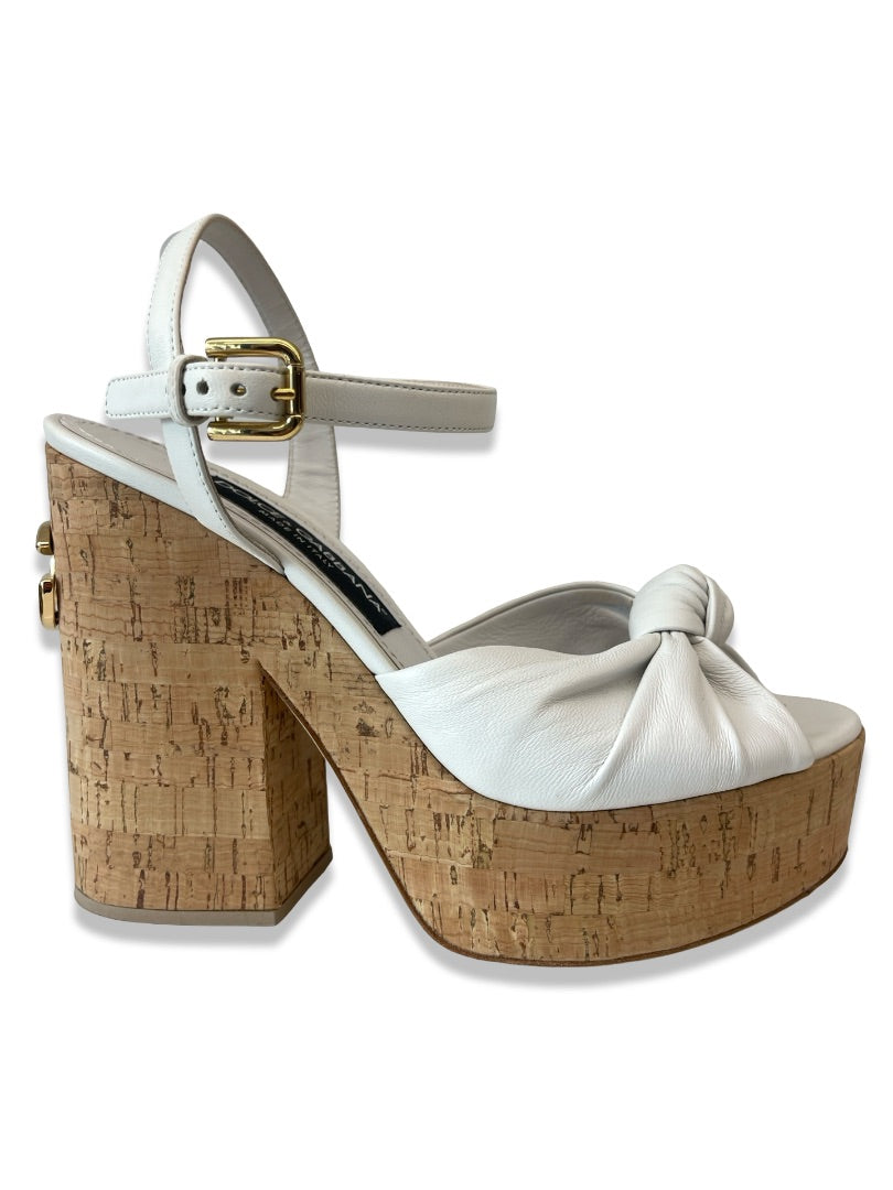Dolce & Gabbana Ivory Cork Platform Peep Toe Block Heel. Size: 38