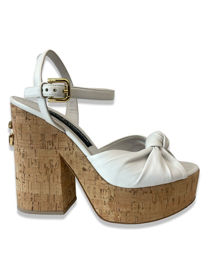 Dolce & Gabbana Ivory Cork Platform Peep Toe Block Heel. Size: 38
