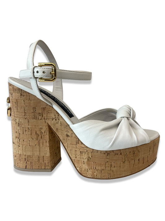 Dolce & Gabbana Ivory Cork Platform Peep Toe Block Heel. Size: 38