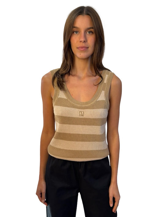 Camilla and Marc Brown Striped Knit Tank. Size: L