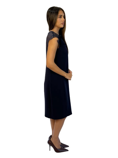 MaxMara Studio Navy Sheer Collar Dress. Size: 10