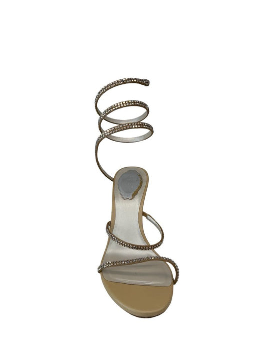 Rene Caovilla Beige Sandal Heels with Crystal Embellishment. Size: 38