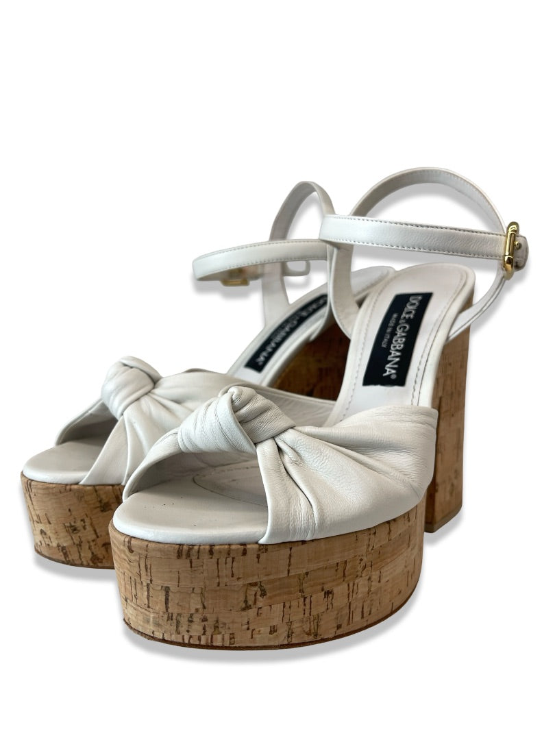 Dolce & Gabbana Ivory Cork Platform Peep Toe Block Heel. Size: 38