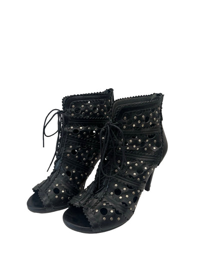 Stuart Weitzman Black Studded Cut Out Heel Boots. Size: 37