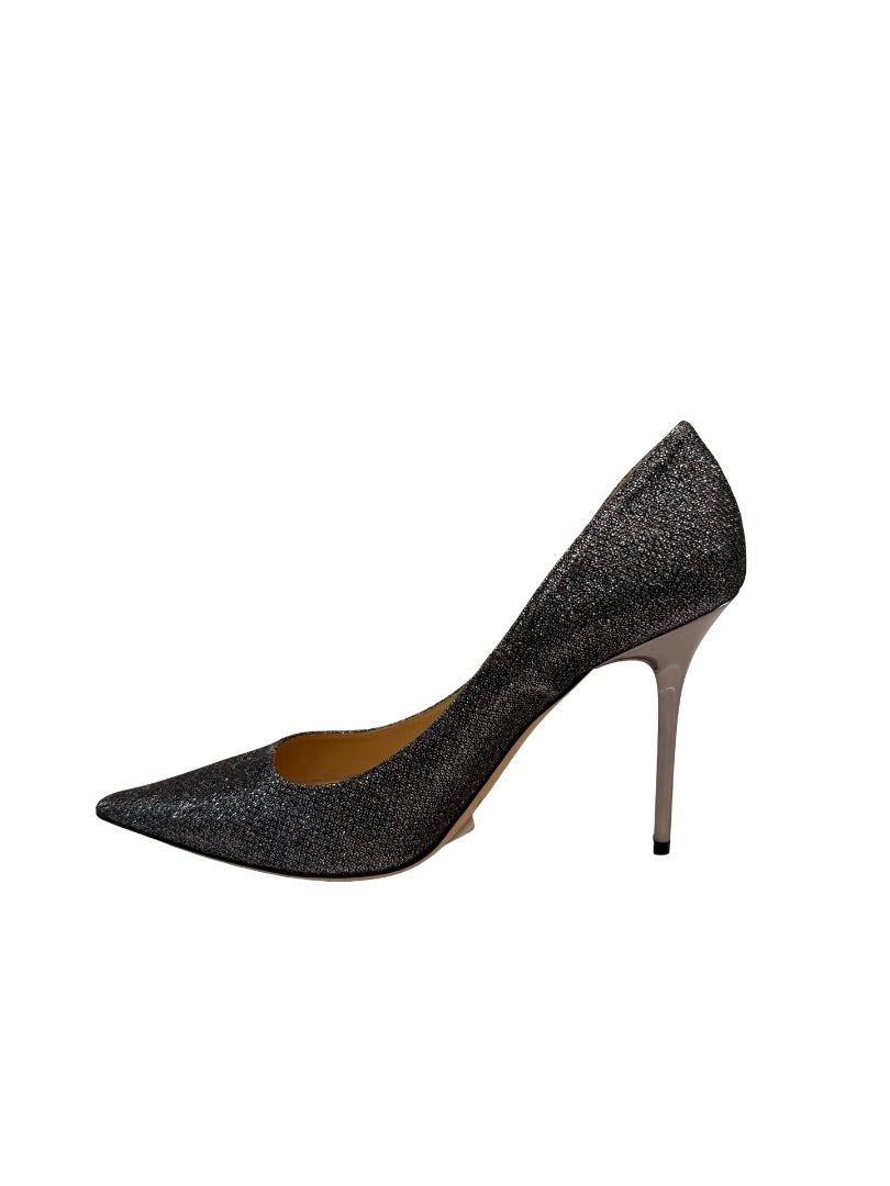 Jimmy Choo Silver Glitter Heels. Size: 38